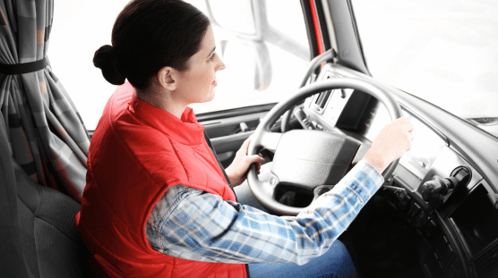 Woman truck driver making her route.