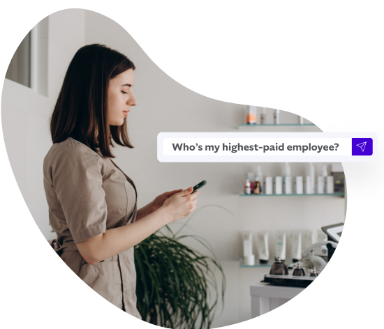 Woman in spa on phone typing a question