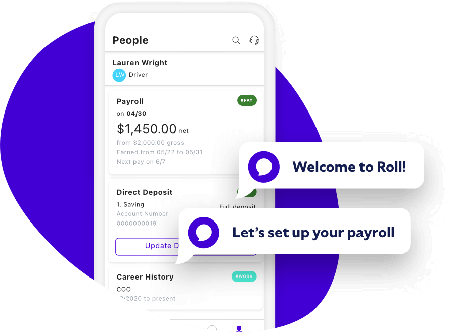 Roll by ADP Payroll App - Roll features employee self service sidexside app people welcome 2x