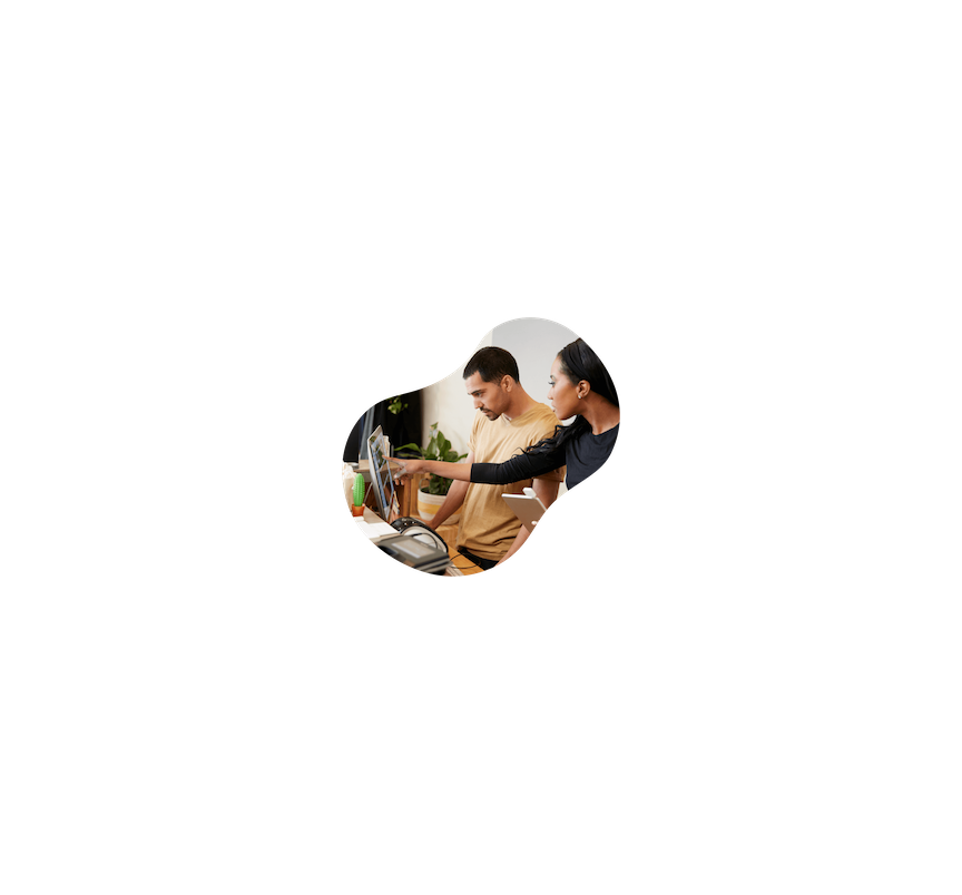 Man and woman looking at computer